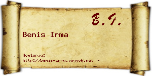 Benis Irma névjegykártya